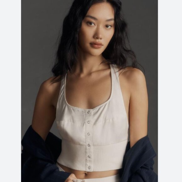 Brand New By Anthropologie Satin Buttondown Crop Top - Picture 1 of 7
